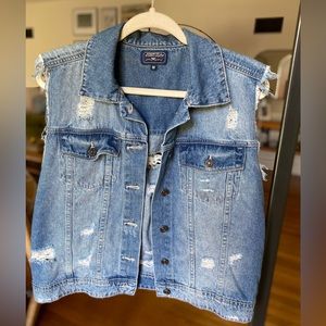 Just USA Denim Vest | Distressed Denim Vest | Size Medium